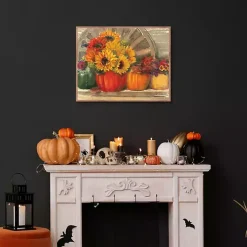 Floral Pumpkins Framed Canvas Art Print