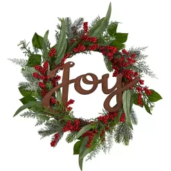 Foliage and Red Berry Joy Wreath