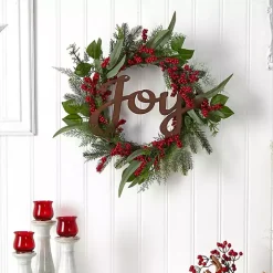 Foliage and Red Berry Joy Wreath