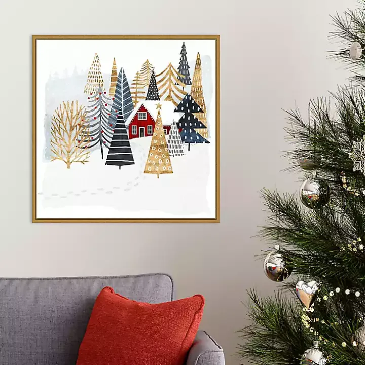 Framed Winter Landscape Christmas Canvas Art Print