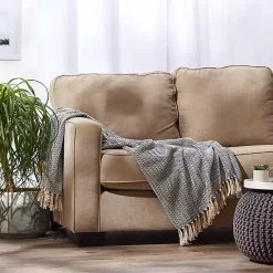 French Blue Chevron Fringe Throw