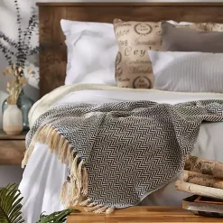 French Blue Chevron Fringe Throw