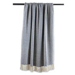 French Blue Chevron Fringe Throw