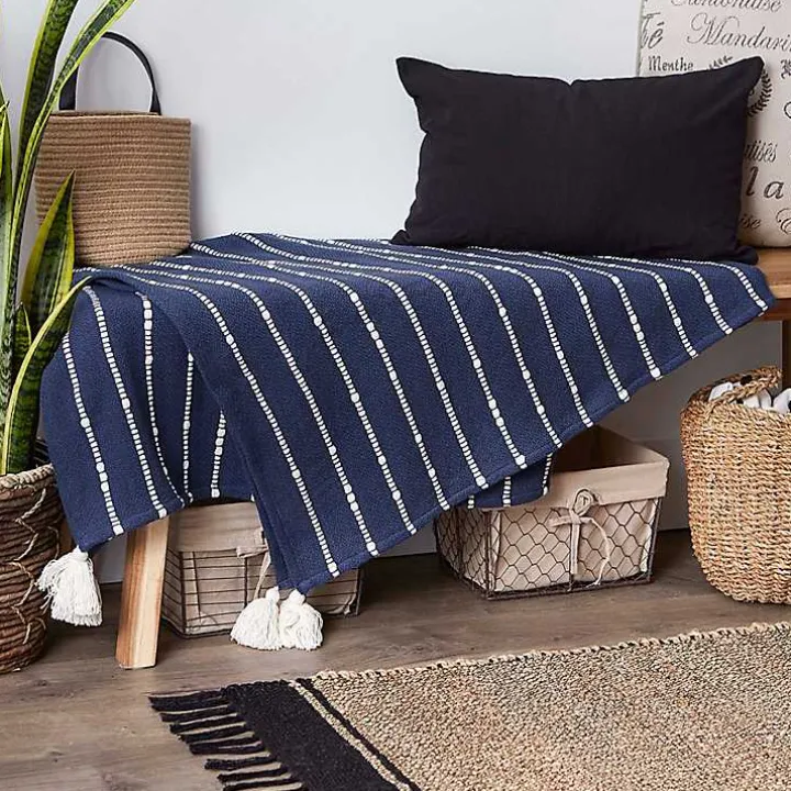 French Blue Slub Stripe Decorative Throw