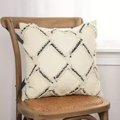 Fringe Stitched Lattice Throw Pillow