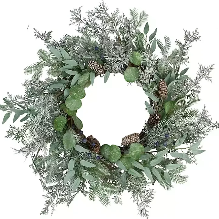 Frosted Foliage and Blueberries Wreath