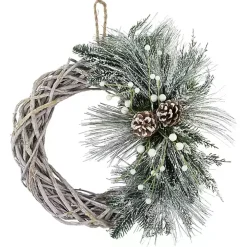 Frosted Pine and Foliage Twig Wreath