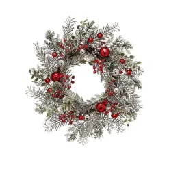 Frosted Silver Berries and Ornaments Wreath