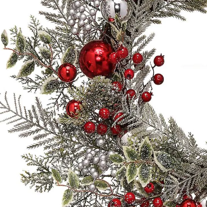 Frosted Silver Berries and Ornaments Wreath