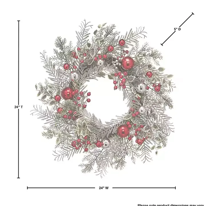 Frosted Silver Berries and Ornaments Wreath