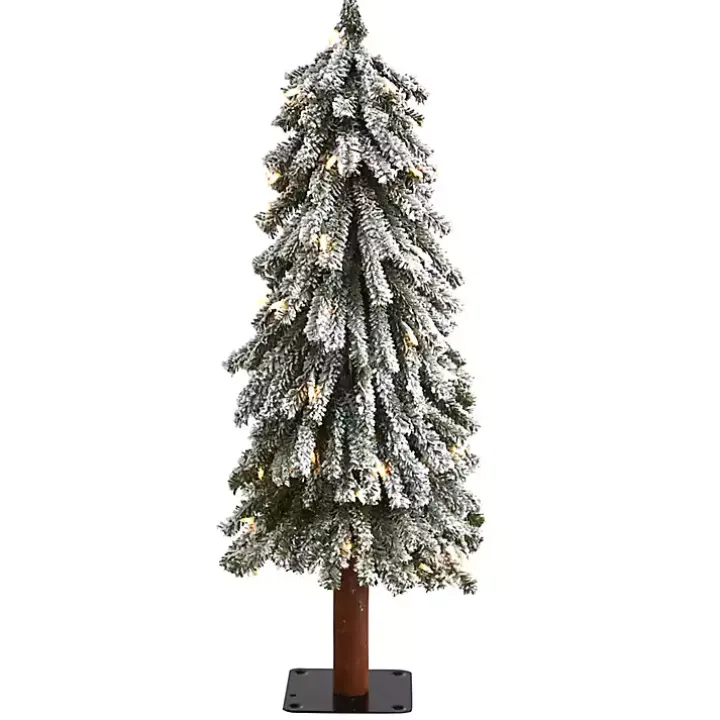 3 ft. Lit Flocked Grand Alpine Trunk Mini Tree