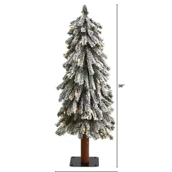 3 ft. Lit Flocked Grand Alpine Trunk Mini Tree