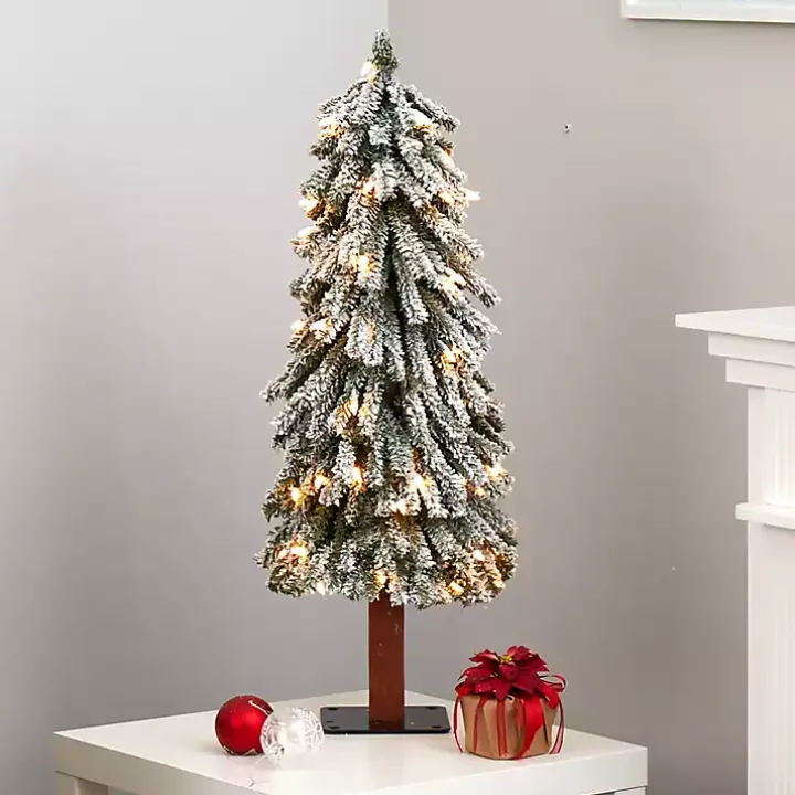 3 ft. Lit Flocked Grand Alpine Trunk Mini Tree