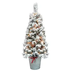 4 ft. Pre-Lit Flocked Pine Tree in Metal Pot