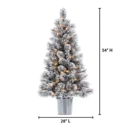 4.5 ft. Pre-Lit Flocked Potted Pine Christmas Tree