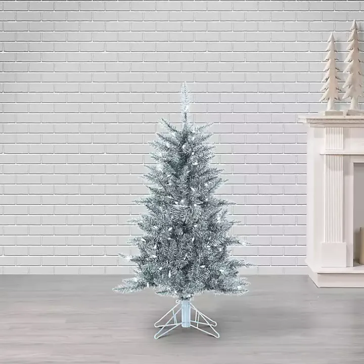 4 ft. Pre-Lit Silver Tinsel Christmas Tree