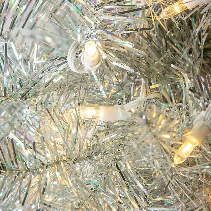 4 ft. Pre-Lit Silver Tinsel Christmas Tree