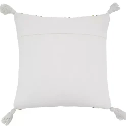 Geometric Woven Jute Tassel Throw Pillow