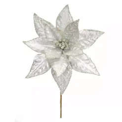 Glittered Silver Poinsettia Stems, Set of 6