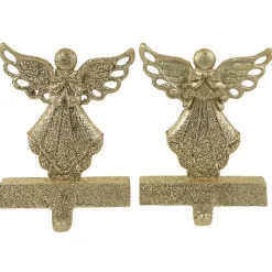 Glittery Gold Angel Stocking Holders, Set of 2
