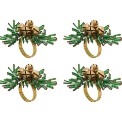Gold Bells and Holly Napkin Rings, Set of 4