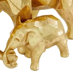 Gold Carved Elephant Family Statue