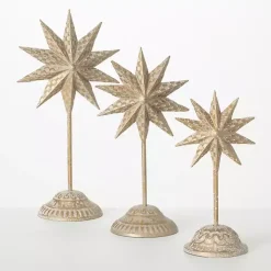 Gold Christmas Star Figurines, Set of 3