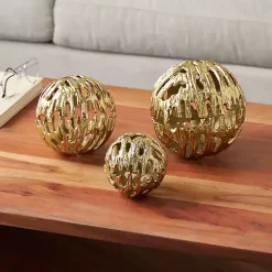 Gold Cut-Out Metal Orbs, Set of 3