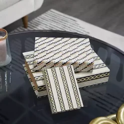 Gold Faux Leather Chain Link Book Boxes, Set of 3