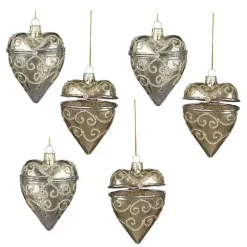 Gold Glass Heart Box Christmas Ornaments, Set of 6