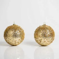 Gold Glitter Beaded 2-pc. Ornament Set, 4 in.