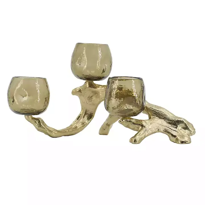 Gold Metal Driftwood Votive Candle Holder