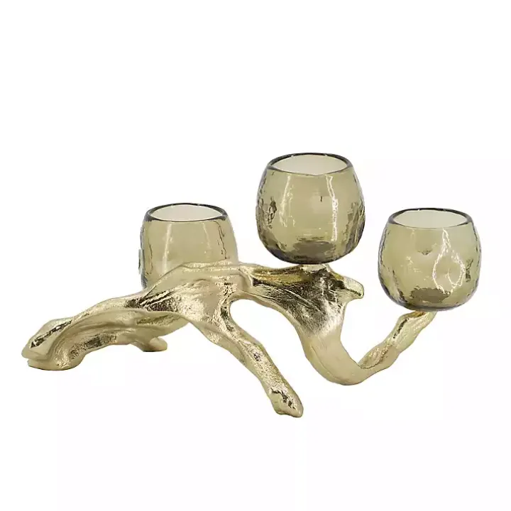Gold Metal Driftwood Votive Candle Holder