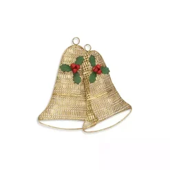 Gold Metal Holiday Bells Wall Plaque