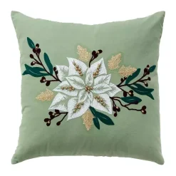 Gold Poinsettia Christmas Throw Pillow
