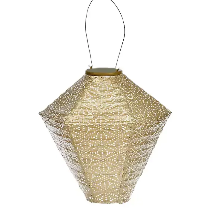 Gold Sashiko Diamond Hanging LED Outdoor Lantern