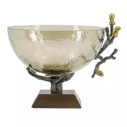 Gold Tipped Walnut Wood Glass Bowl