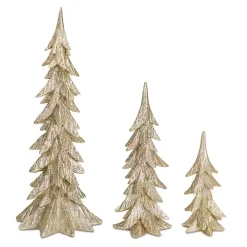 Golden Glitter Tabletop Evergreen Trees, Set of 3