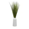 Grass Arrangement in Ringed White Pot, 36 in.