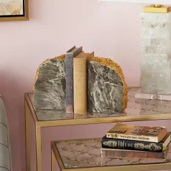 Gray and Gold Marble Geode Bookends, Set of 2