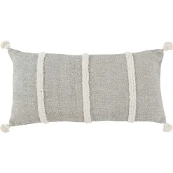 Gray and Ivory Artisanal Striped Lumbar Pillow