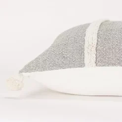 Gray and Ivory Artisanal Striped Lumbar Pillow