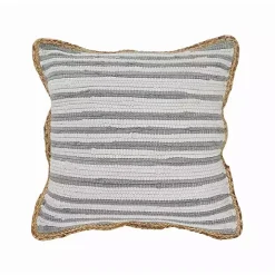 Gray and White Stripped Jute Border Accent Pillow