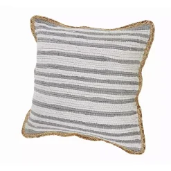Gray and White Stripped Jute Border Accent Pillow