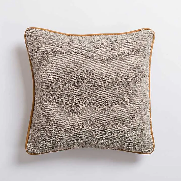 Gray Boucle and Leather Pillow