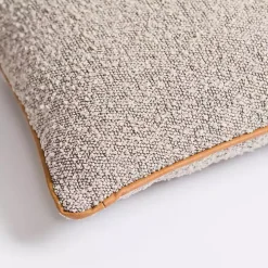 Gray Boucle and Leather Pillow