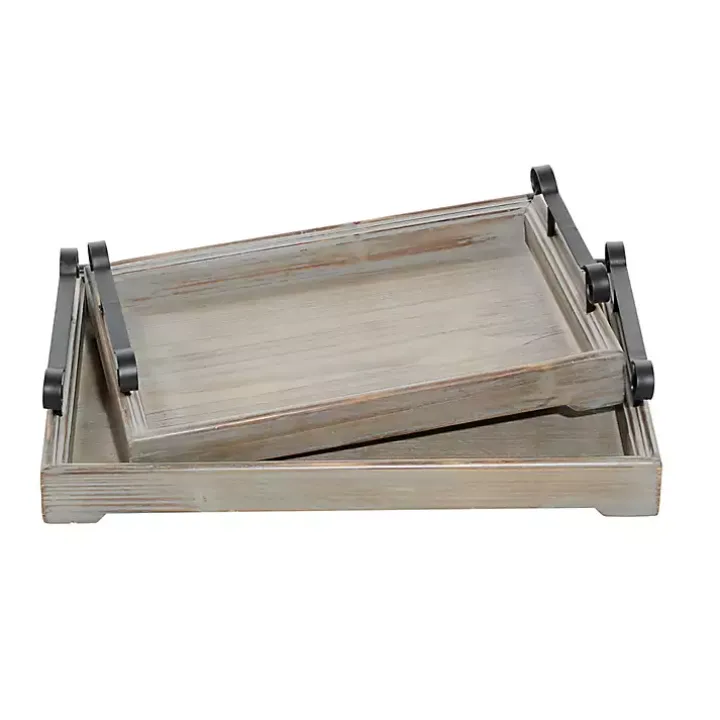 Gray Brushed Distressed 2-pc. Decorative Tray Set