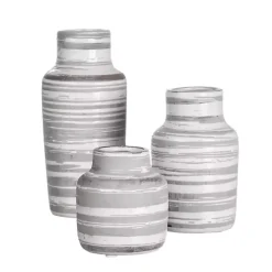 Gray Ceramic Striped Bottle Shaped Vases, Set of 3