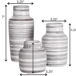 Gray Ceramic Striped Bottle Shaped Vases, Set of 3
