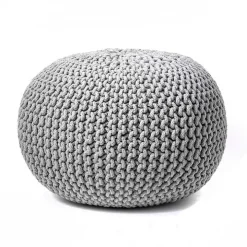 Gray Chain Knitted Round Pouf